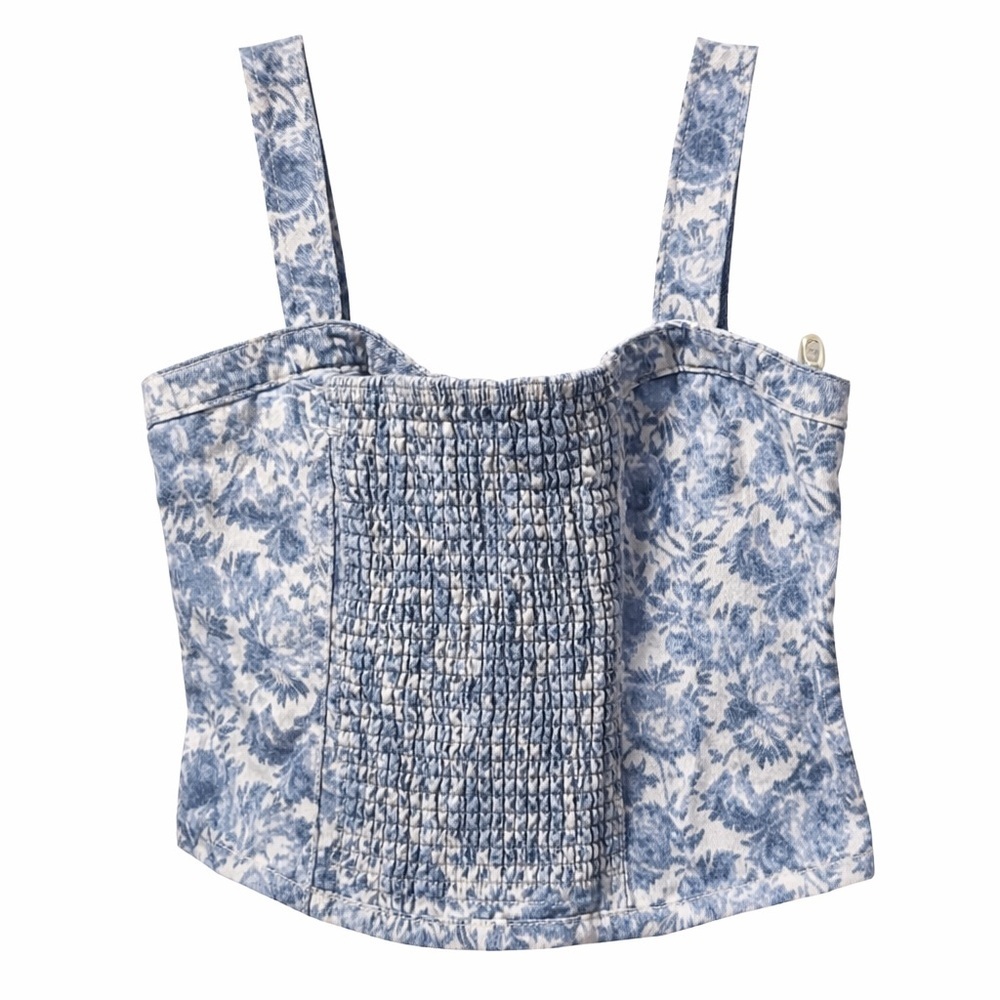Levi’s Floral Corset Bustier Top XL Zip Front Y2K Cottagecore cotton - Picture 2 of 7